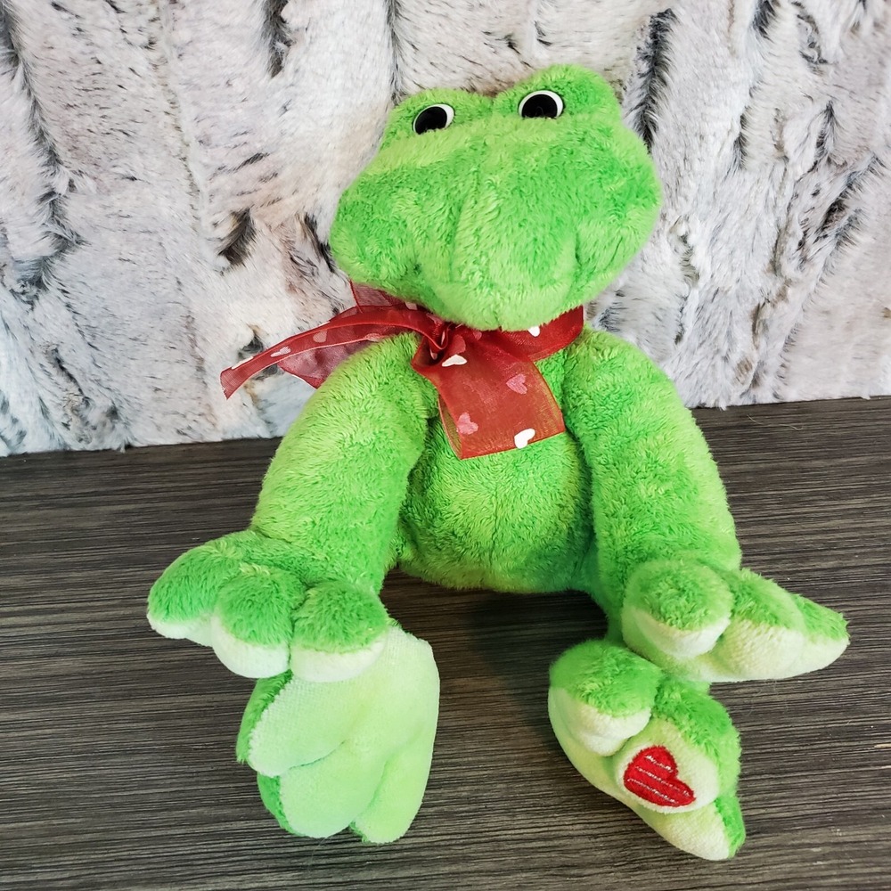 Gund FROGGY 14026 Green Frog‎ Plush Stuffed Animal Red Heart Bow, Foot Love Gift